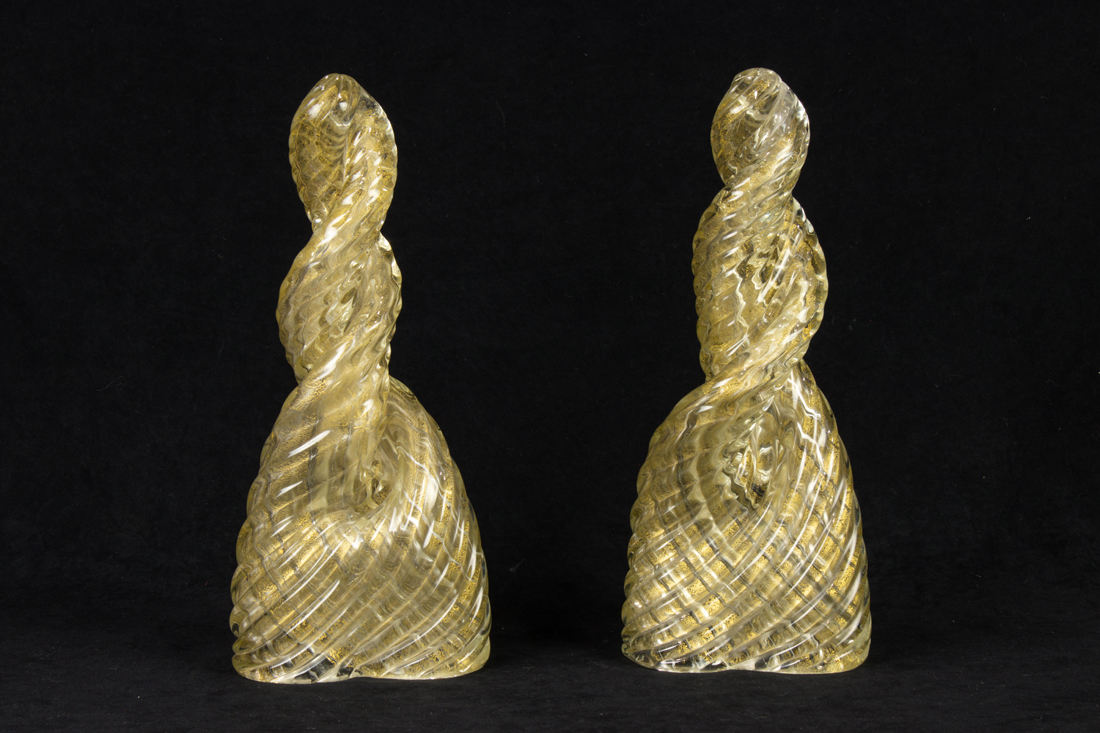 Appraisal: Carlo Scarpa Diamante Obelisks pair Italy glass with gold leaf