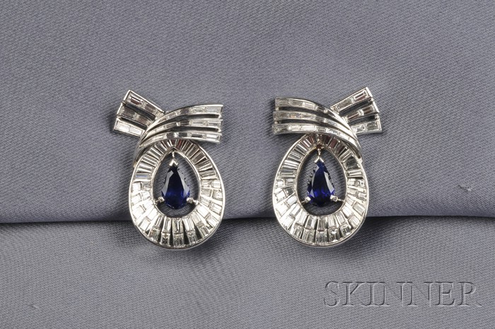 Appraisal: kt Gold Sapphire and Diamond Earclips Tiffany Co each set