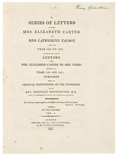 Appraisal: CARTER Elizabeth - A Series of Letters between Mrs Elizabeth