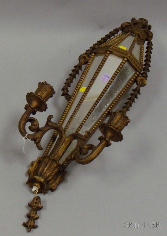 Appraisal: Neoclassical-style Giltwood Mirrored Two-Light Wall Sconce