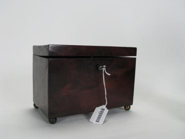 Appraisal: Antique English Mahogany Tea Caddy with lidded two-section interior brass