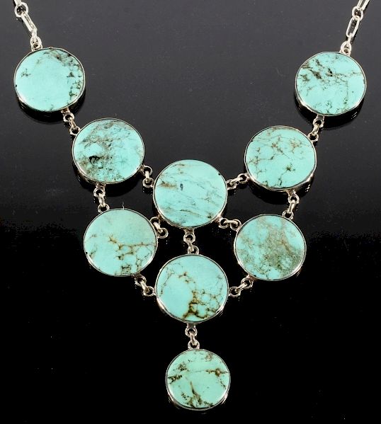 Appraisal: Navajo Cripple Creek Turquoise Silver Necklace For bidding in this