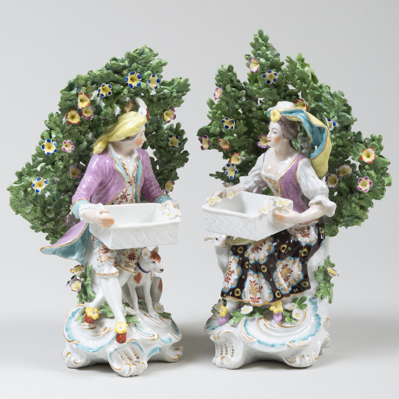 Appraisal: Pair of English Porcelain Figural Sweetmeat Dishes Unmarked x x