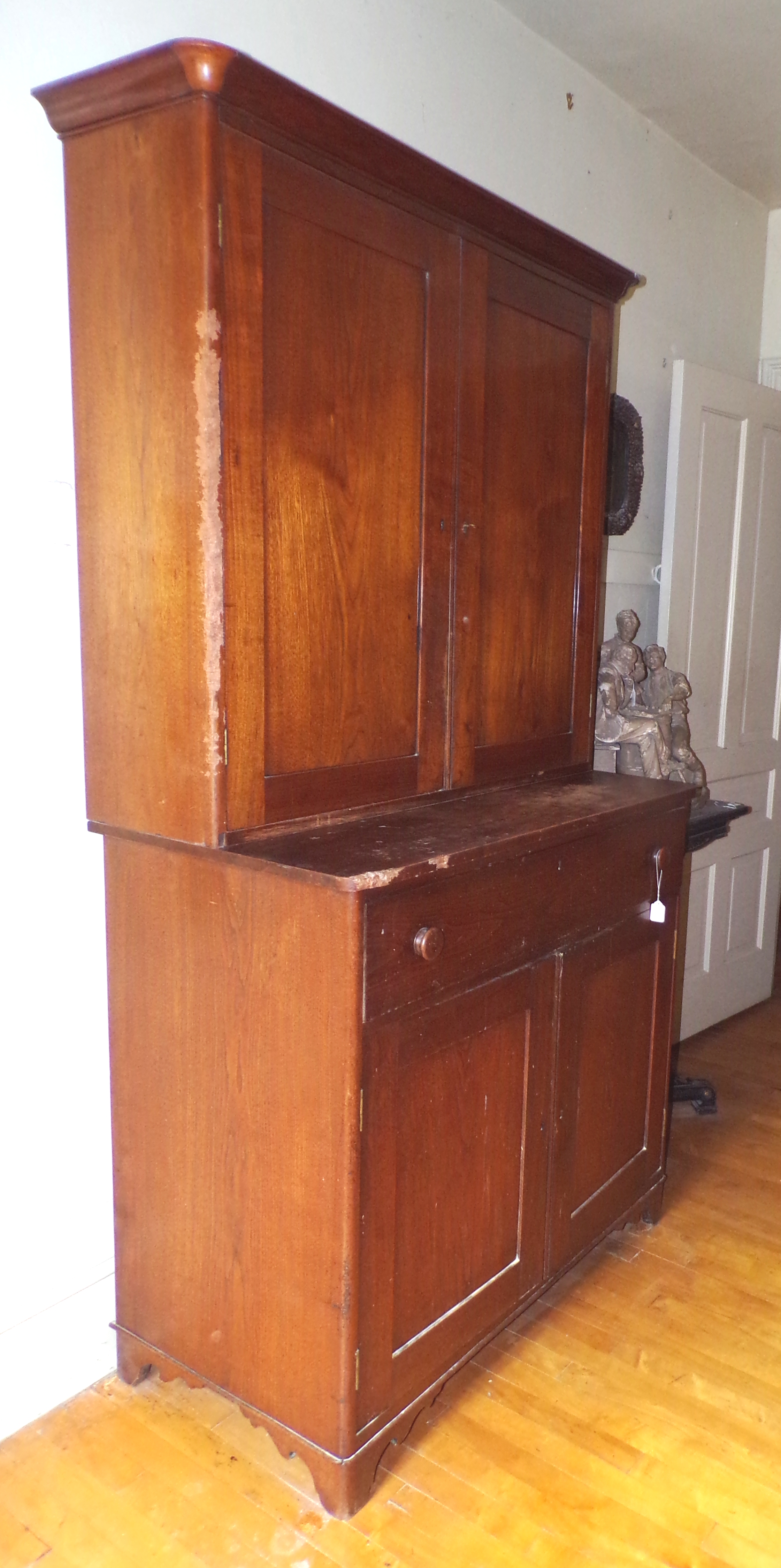 Appraisal: Walnut stepback cupboard ca 's x x '' note damage