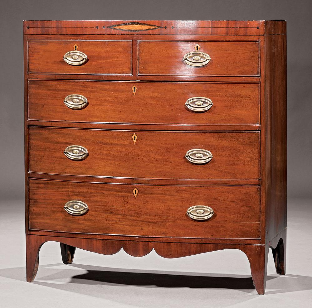 Appraisal: American Federal Inlaid Mahogany Bowfront Chest of Drawers early th