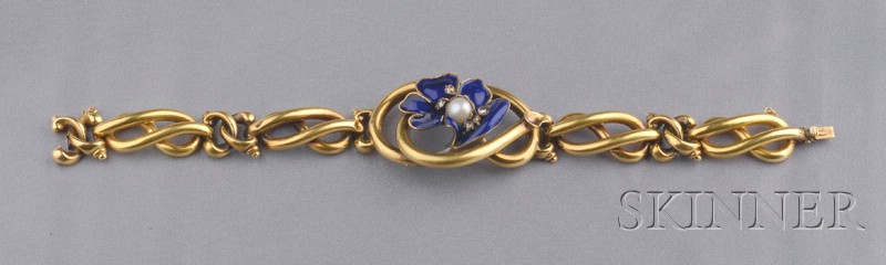 Appraisal: Antique kt Gold Enamel and Diamond Bracelet the blue enamel