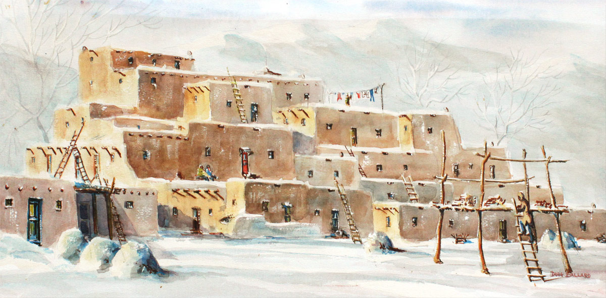 Appraisal: BALLARD Doug American th C Pueblo Village Scene in Winter