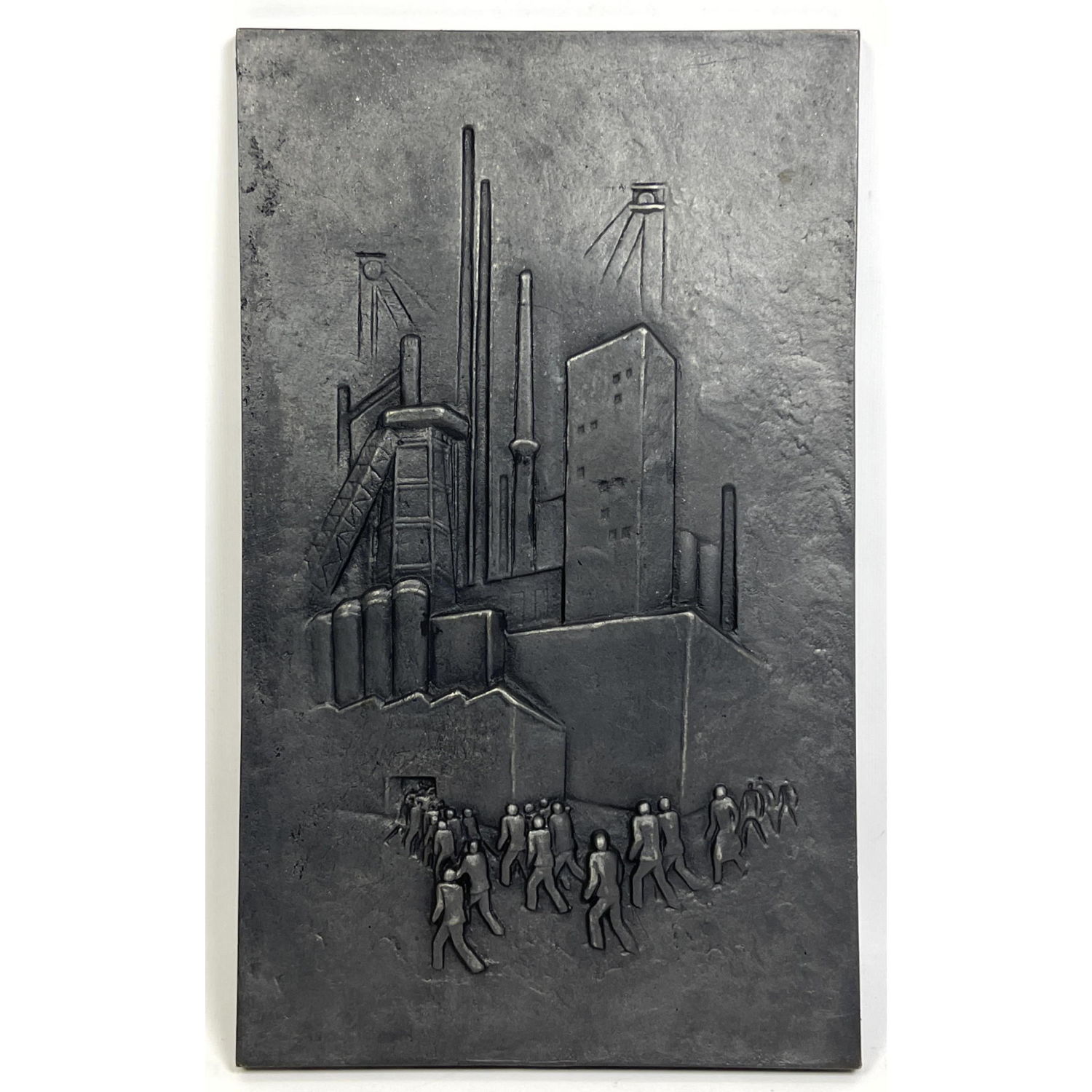 Appraisal: Metal Relief Plaque of Industrial Power Plant Workers WPA style