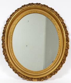 Appraisal: OVAL GILT MIRROR H W circa Gesso on wood