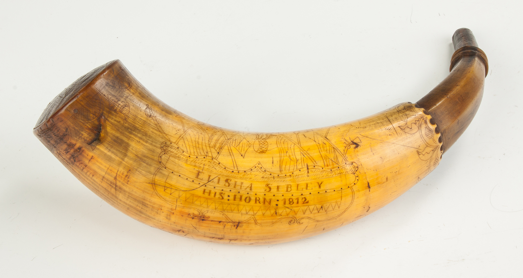 Appraisal: Elisha Sibley Stepped Rifleman's Powder Horn Elisha Sibley his horn