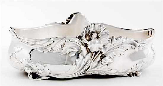 Appraisal: Art Nouveau silverplate centerbowl circa poppy-decorated oval footed form fitted