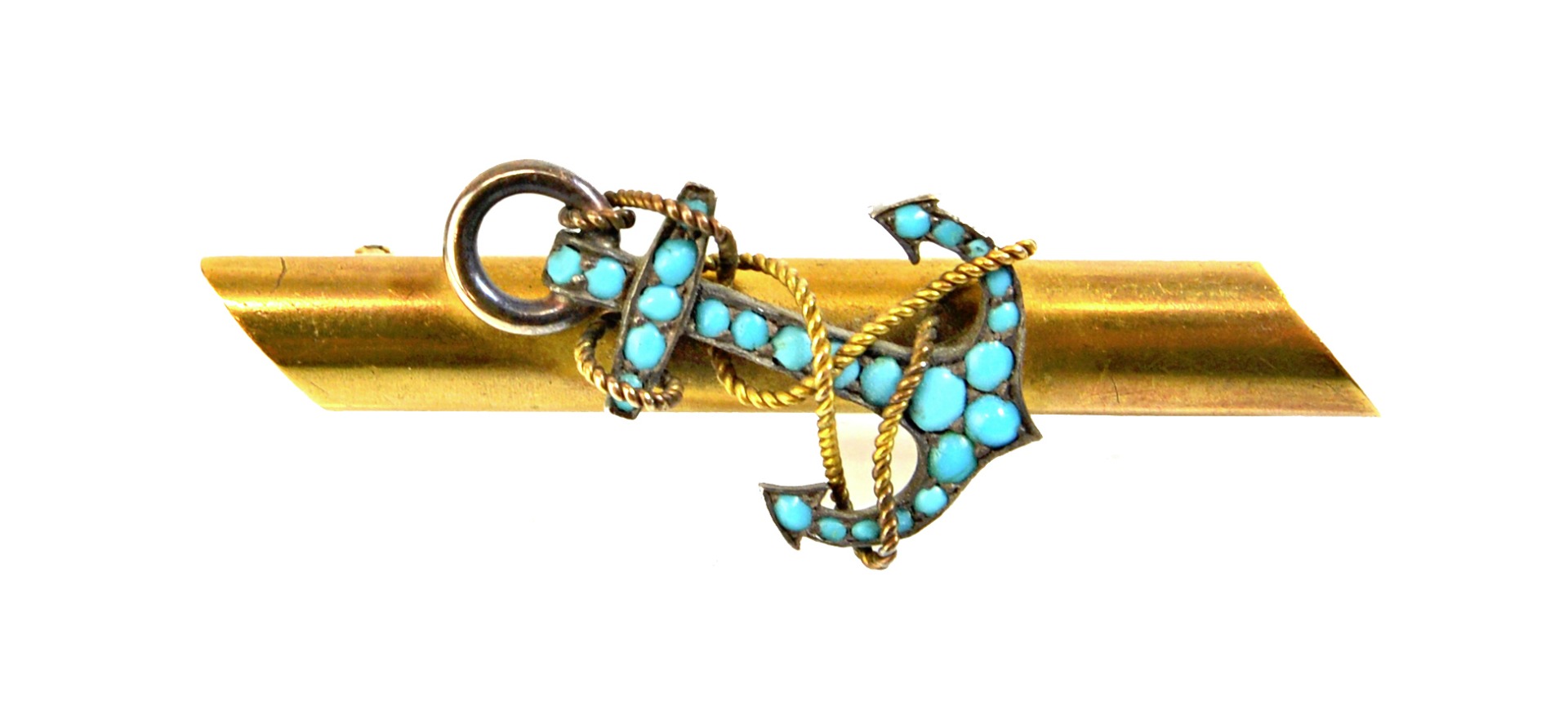 Appraisal: A European gold silver and turquoise set brooch the centre