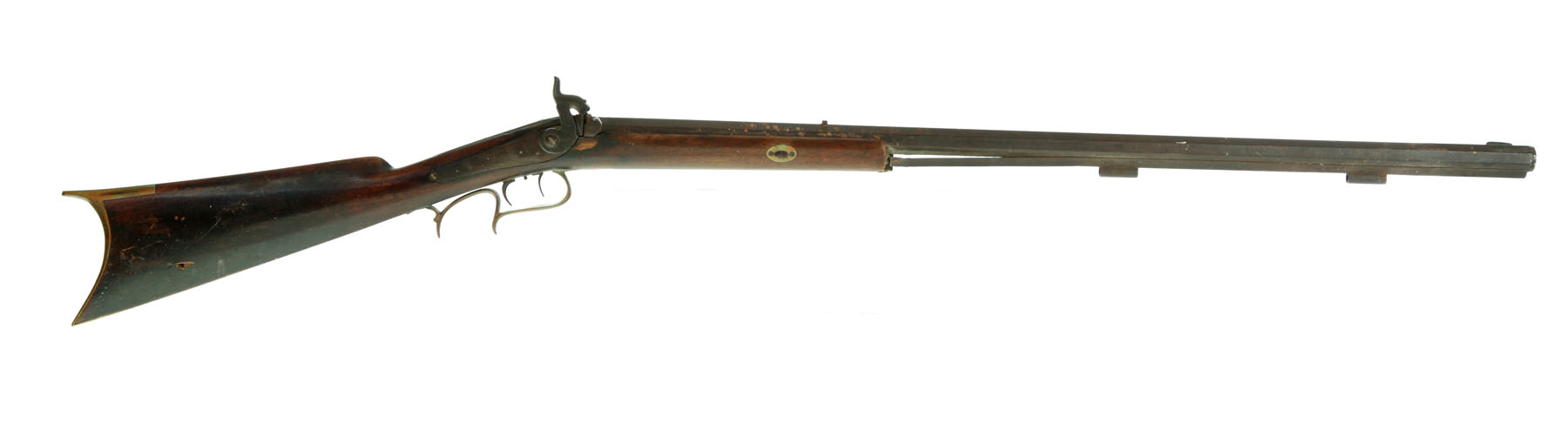 Appraisal: HALF-STOCK PERCUSSION RIFLE Marked for Frederick Leatherman Dayton Ohio nd