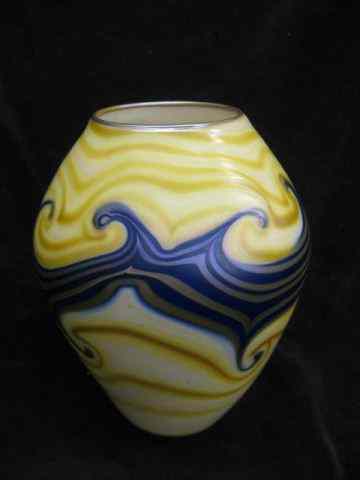 Appraisal: Charles Lotton Art Glass Vase blue yellow swirls iridescent ''