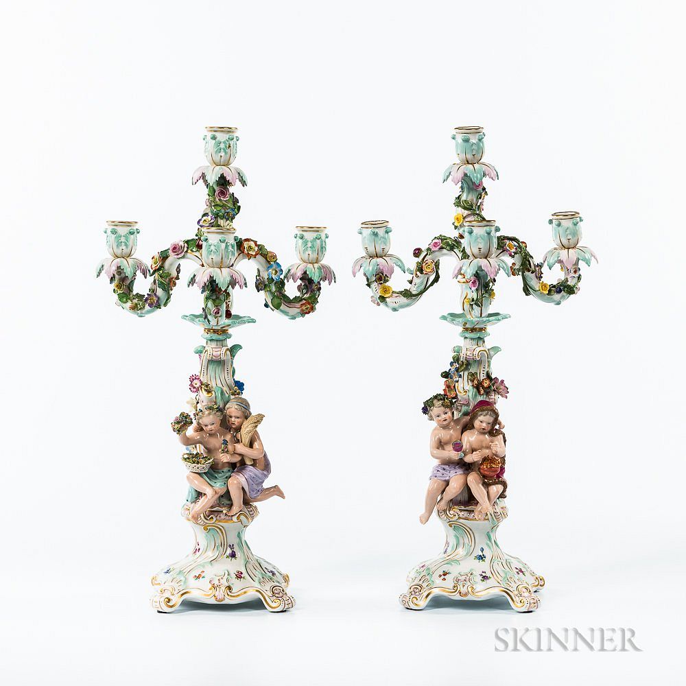 Appraisal: Pair of Meissen Porcelain Figural Four-light Candelabra Pair of Meissen