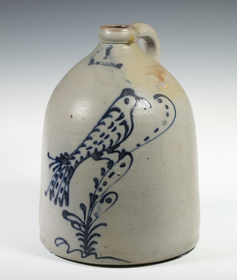 Appraisal: H WESTON STONEWARE JUG WITH BIRD DECORATION Circa Salt Glazed