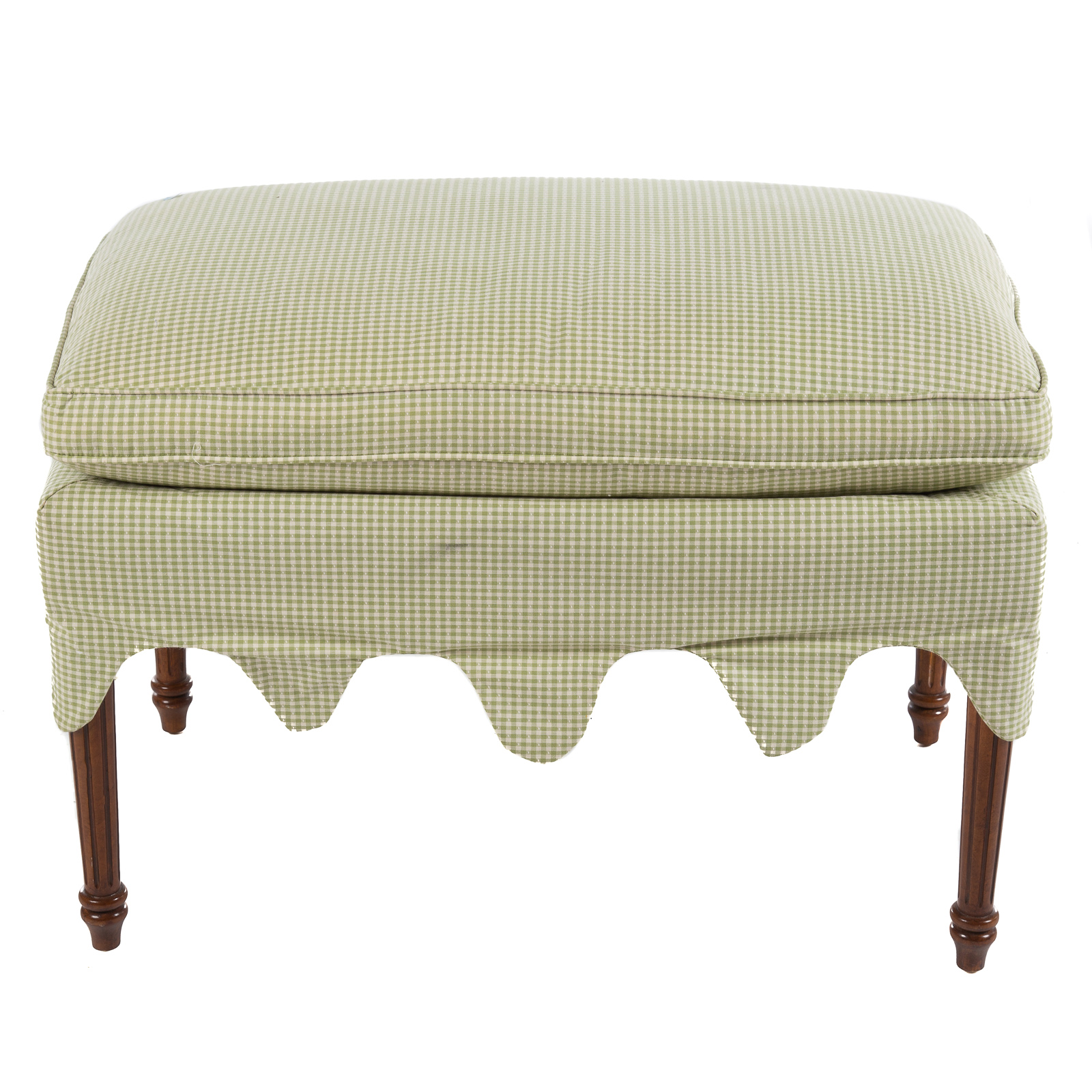 Appraisal: LOUIS XVI STYLE UPHOLSTERED BENCH th century with green gingham