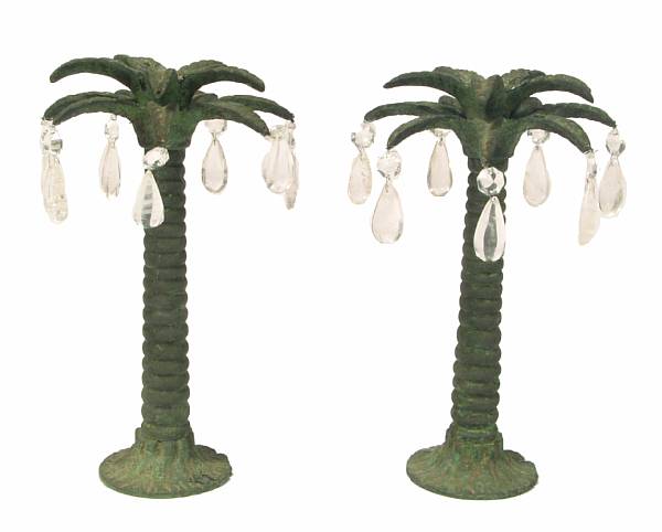 Appraisal: A pair of bronze and rock crystal decorated palm tree