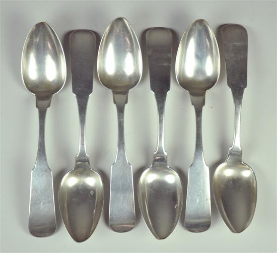 Appraisal: Mitchell Tyler Coin Silver Tablespoons Circa Set of six Fiddleback