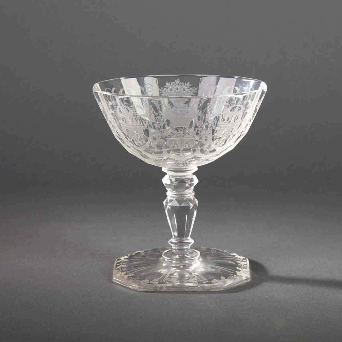 Appraisal: Lobmeyer Engraved Glass Sweetmeat Goblet late th century height cm