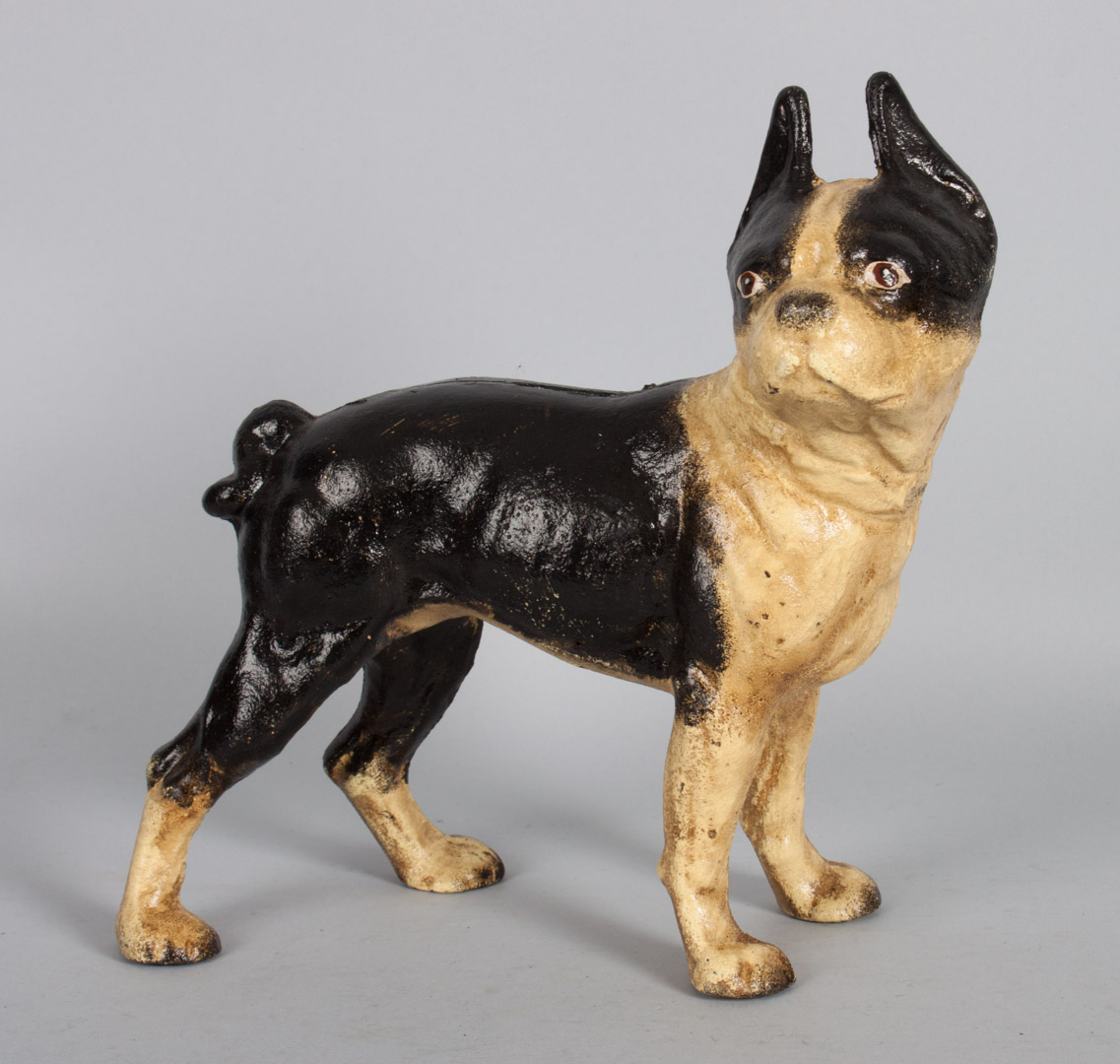 Appraisal: Cast iron Boston Terrier doorstop bank in H in L