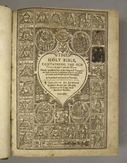 Appraisal: The Holy Bible printed by Robert Barker and John Bill