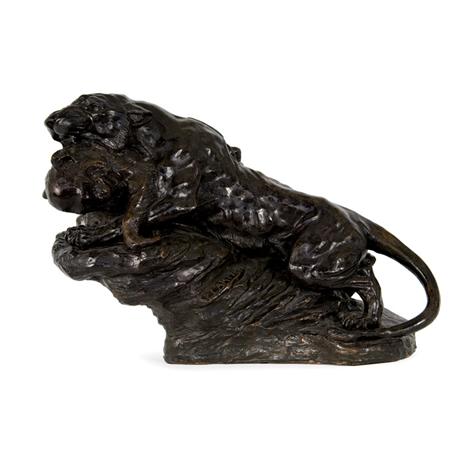 Appraisal: Faux Bronzed Group of a Panther and Her Prey Estimate