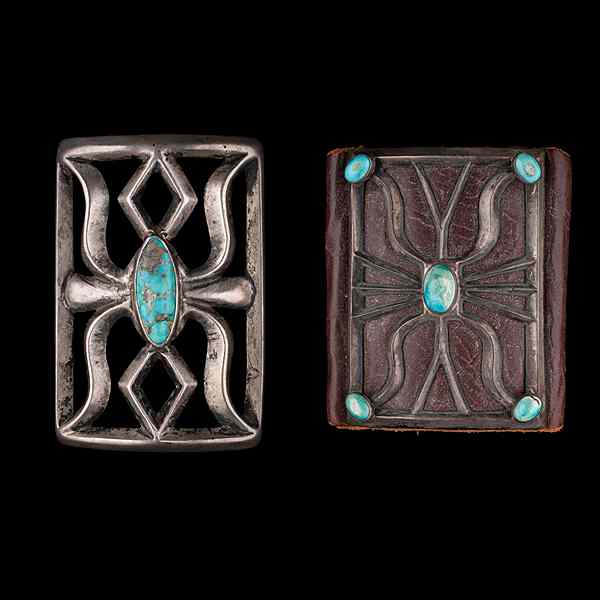 Appraisal: Navajo Tufa-Cast Silver and Turquoise Ketohs Collected by Virginia Doneghy