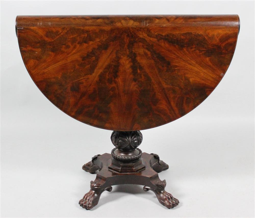 Appraisal: CONTINENTAL LATE NEOCLASSICAL MAHOGANY DROP LEAF TABLE each flame mahogany