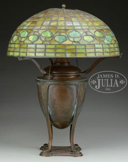 Appraisal: TIFFANY STUDIOS BRONZE TABLE LAMP WITH ACORN SHADE Shade with