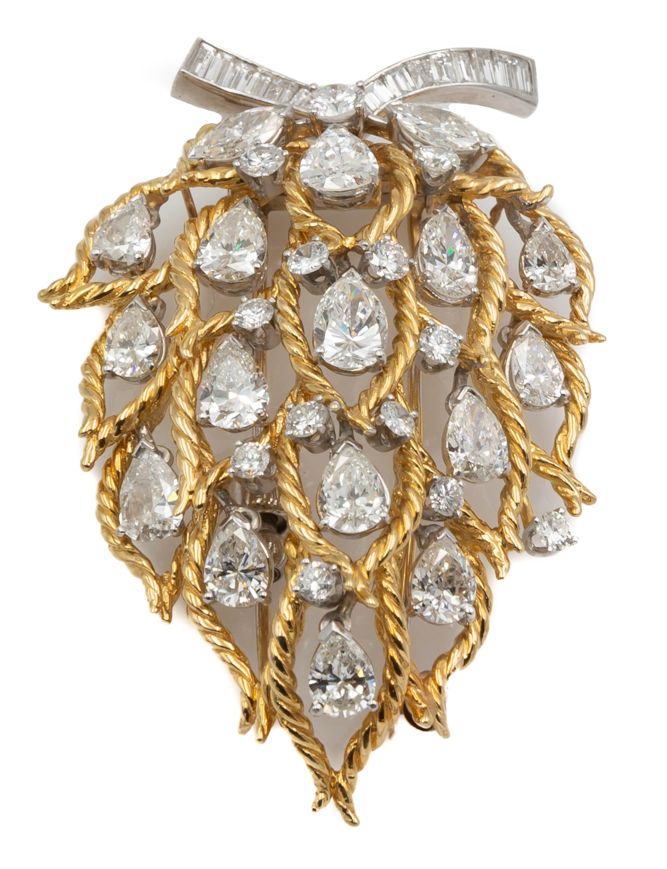 Appraisal: K GOLD STRAWBERRY PLATINUM AND DIAMOND BROOCH An kt yellow