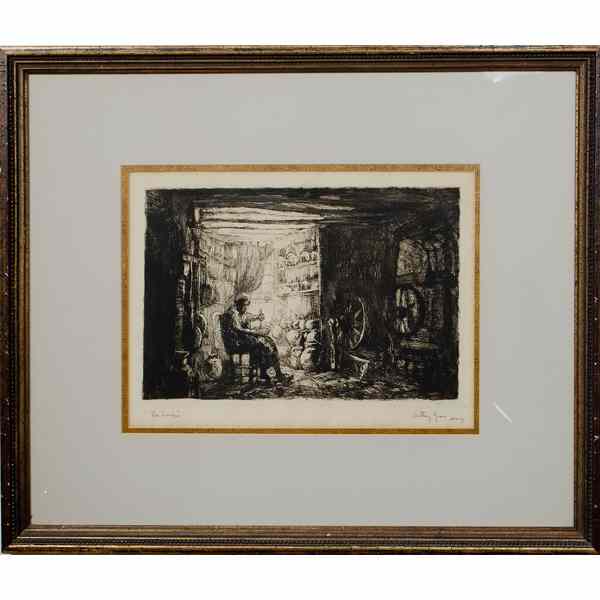 Appraisal: Continental Etching Interior Worker Etching on paper probably Dutch signed