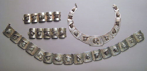 Appraisal: Mexican silver bracelet necklace and belt set comprised of linked