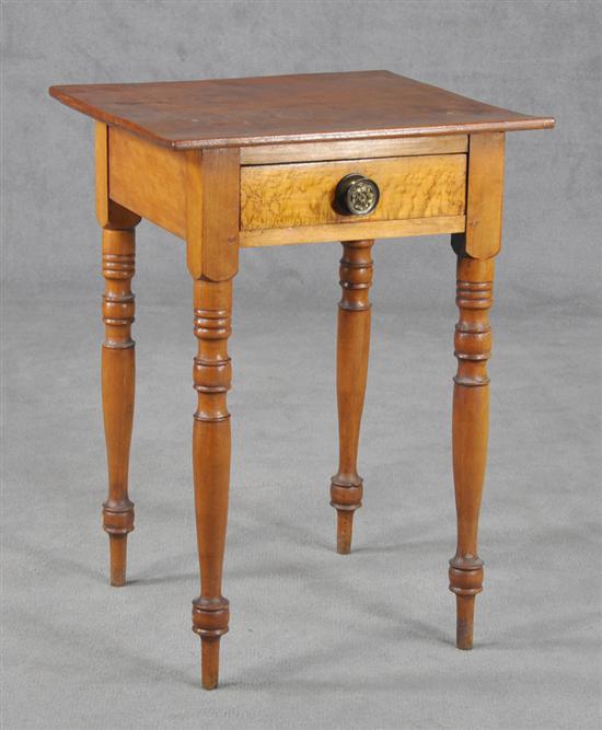 Appraisal: One-Drawer Stand Circa Mixed hardwoods Figured maple top above single