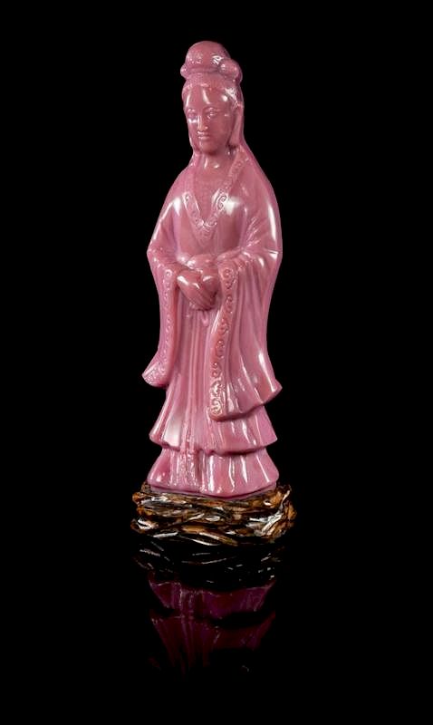 Appraisal: A Pink Peking Glass Figure of Meiren Height inches without