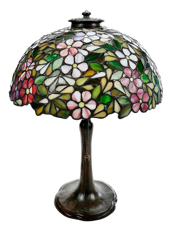 Appraisal: Handel Stained Glass Dogwood Table Lamp American early th century