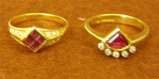 Appraisal: Two hallmarked ct gold ruby and diamond cluster rings