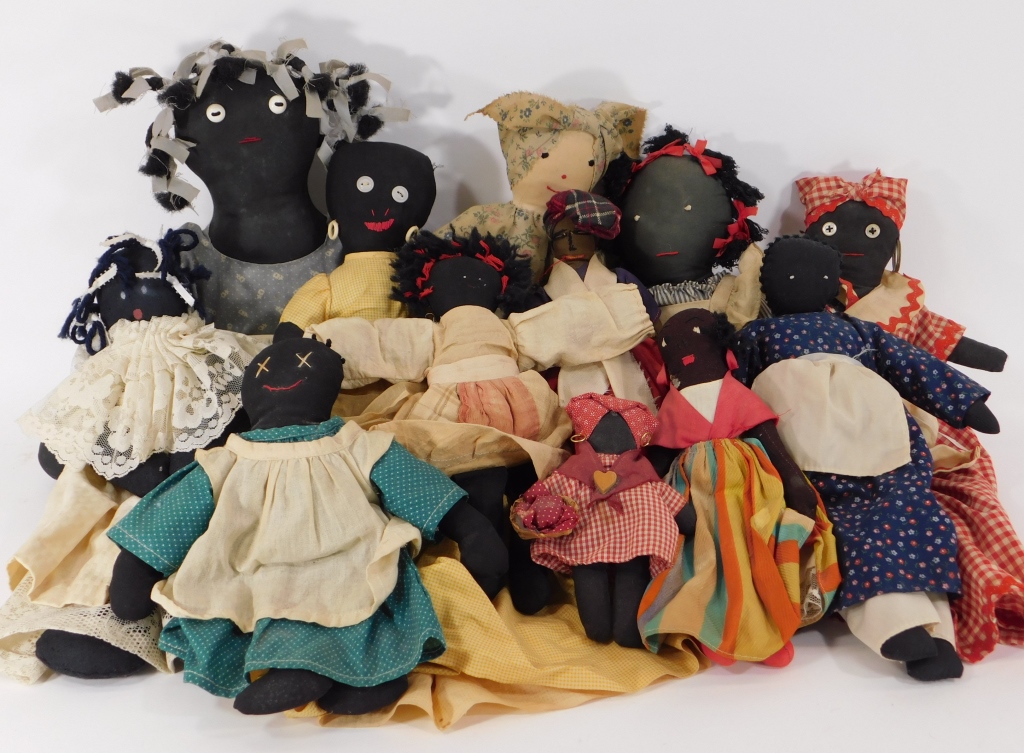 Appraisal: ANTIQUE BLACK AMERICANA RAG DOLL TOY COLLECTION United States Early