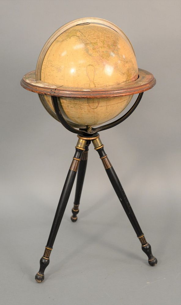 Appraisal: Globe on paint decorated tripod base marked Improved Globe Boston