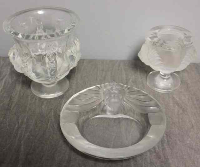 Appraisal: Lalique Lot Included a Bird Vase a ClearVase with Lion