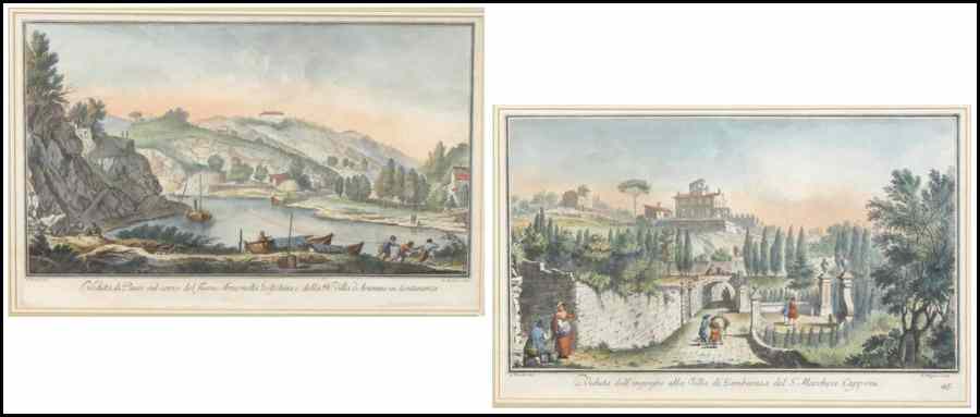 Appraisal: TWO FRAMED COLORED ENGRAVINGS AFTER ZOCCHI Frames '' x ''