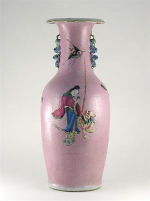 Appraisal: A large Chinese pink sgraffito ground vase decorated with figures