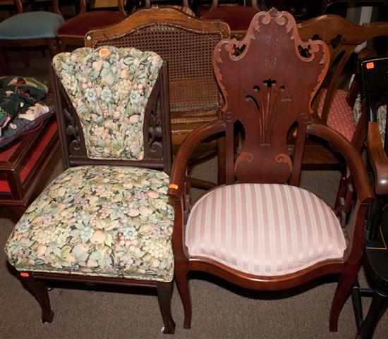 Appraisal: Victorian walnut armchair and another Victorian side chair Estimate -