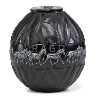 Appraisal: LALIQUE GLASS VASE Tanzania in black glass with zebras in