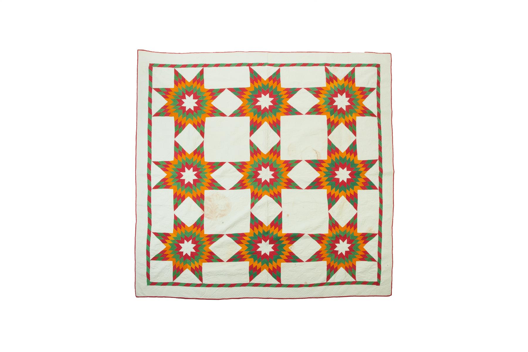 Appraisal: PIECED QUILT Star Upon Stars in solid red green and