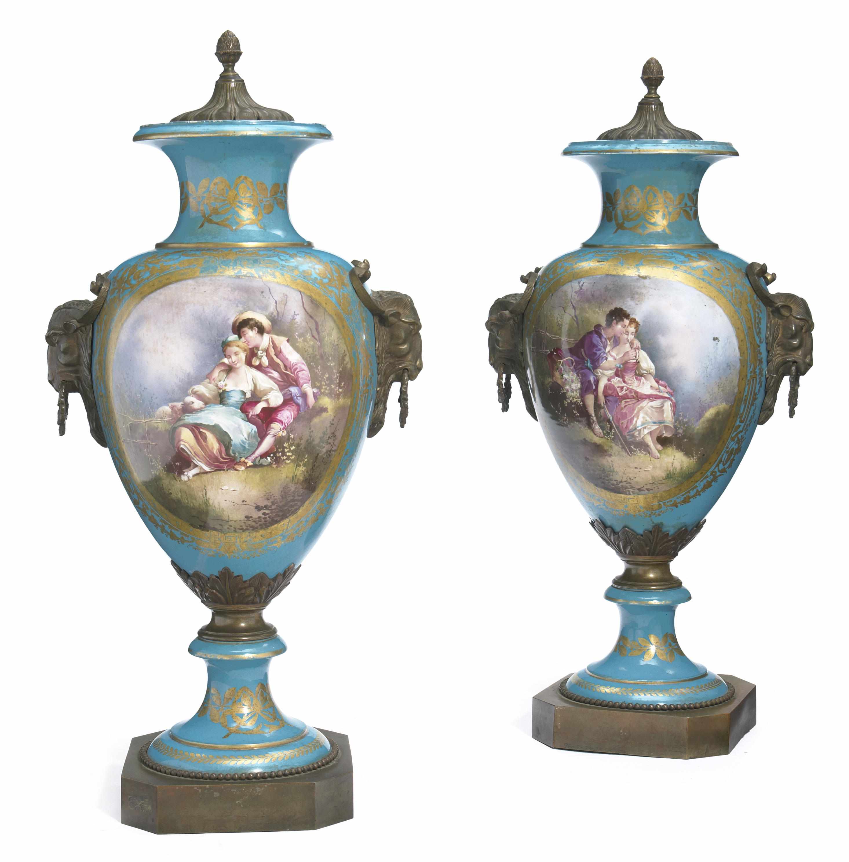 Appraisal: A pair of Svres style porcelain gilt bronze mounted covered