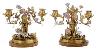 Appraisal: Pair Gilt Bronze and Porcelain Two French late th early