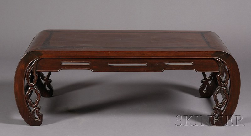 Appraisal: Kang Table China th century rosewood scroll-shaped feet with carved