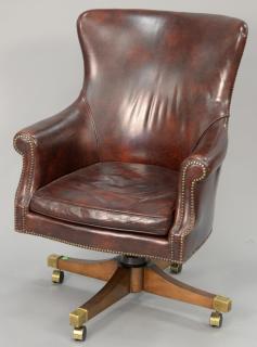 Appraisal: Leather barrel back swivel office chair Leather barrel back swivel