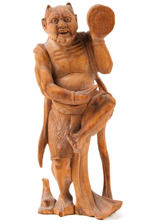 Appraisal: Japanese carved fruitwood figure of a dancing oni th century